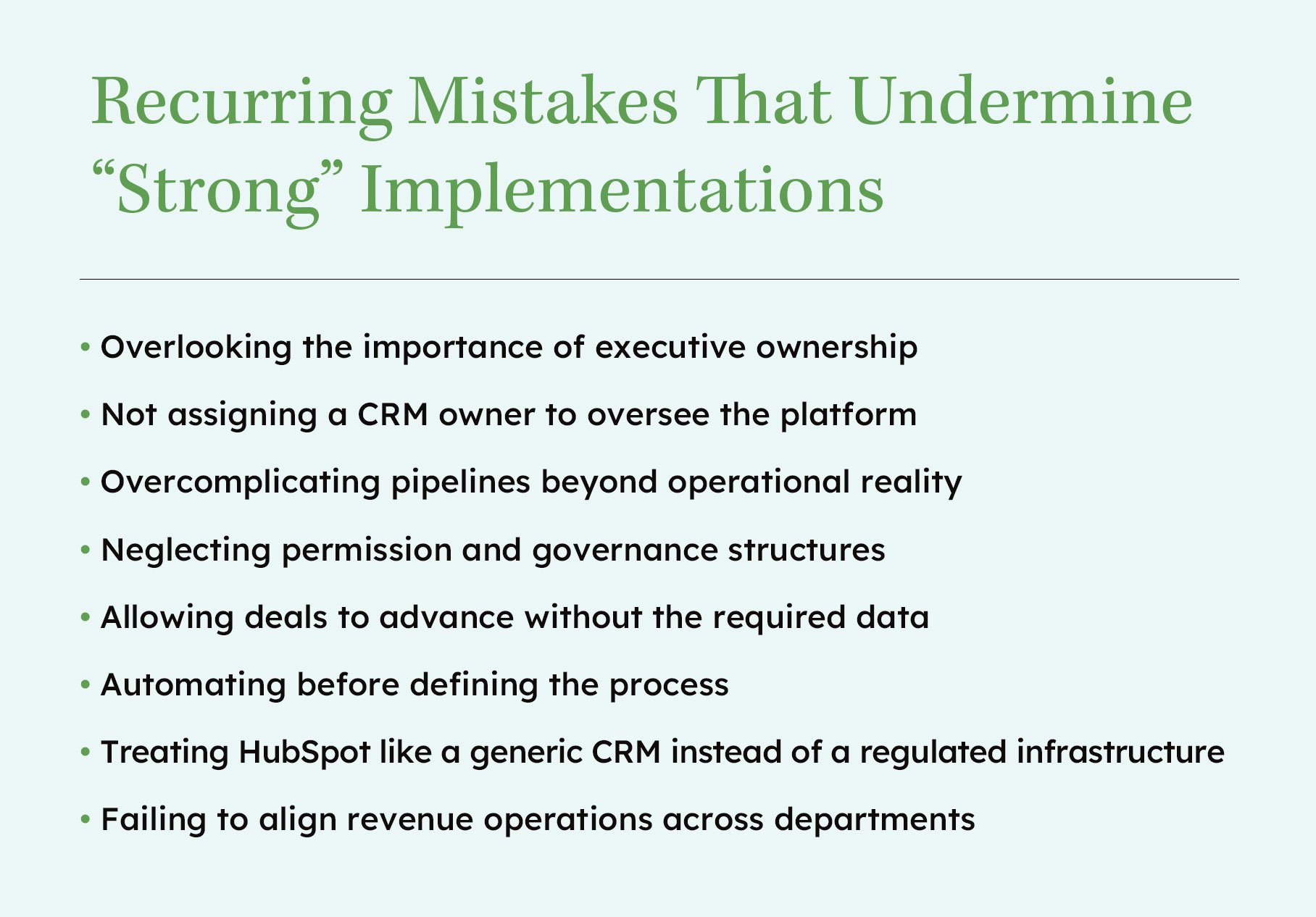 implementation mistakes list