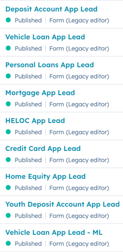 List of Pre-App Forms